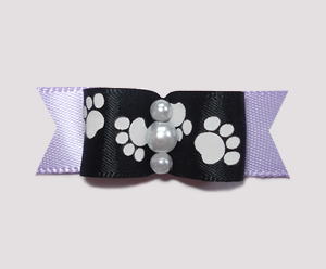 #0981- 5/8" Dog Bow - Pawsitively Cute Paws, Black/Soft Lavender