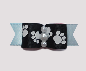#0983 - 5/8" Dog Bow - Pawsitively Cute Paws, Black/Baby Blue