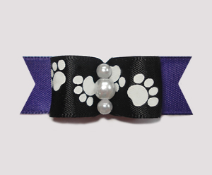 #0986 - 5/8" Dog Bow - Pawsitively Cute Paws, Black/Deep Purple