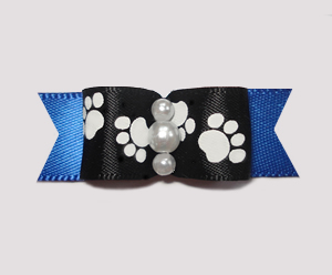 #0991 - 5/8" Dog Bow - Pawsitively Cute Paws, Black/Deep Blue
