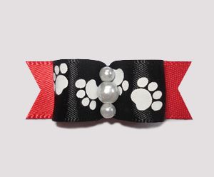 #0993 - 5/8" Dog Bow - Pawsitively Cute Paws, Black/Rich Red