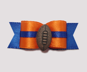 #1012 - 5/8" Dog Bow - Football, Orange on Blue