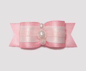 #1018 - 5/8" Dog Bow - Adorable Baby Pink & White, Faux Pearls