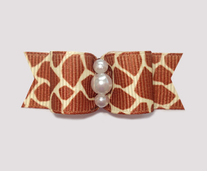 #1019 - 5/8" Dog Bow - Exotic Giraffe Print, Faux Pearls