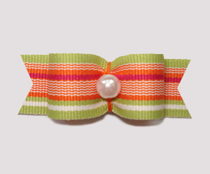 #1248 - 5/8" Dog Bow - Citrus Stripes, Faux Pearl