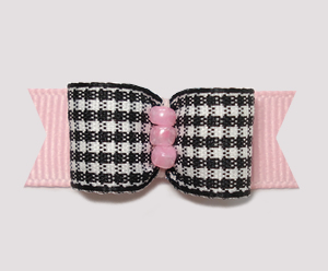 #1261 - 5/8" Dog Bow - Adorable Black & White Gingham with Pink
