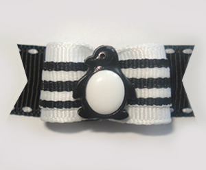 #1302 - 5/8" Dog Bow - Cute Penguin, Black & White Stripes