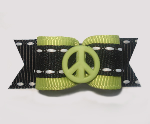#1308 - 5/8" Dog Bow - Hippy Peace, Green with Black