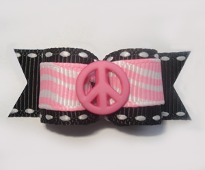 #1310 - 5/8" Dog Bow - Girly Peace, Pink Squiggles with Black