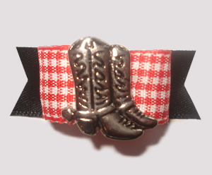 #1322 - 5/8" Dog Bow - Western Boot, Red & White Gingham w/Black