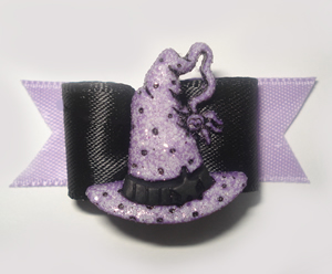 #1323 - 5/8" Dog Bow - Elaborate Witch's Hat, Purple & Black
