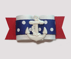 #1335 - 5/8" Dog Bow - Nautical, Red/White/Blue, White Anchor