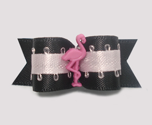 #1363 - 5/8" Dog Bow - Pink Flamingo with Flair, Black & Pink