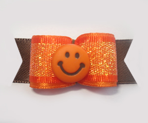 #1380 - 5/8" Dog Bow - Orange Smiley, Orange Shimmer w/Brown