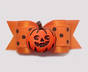 #1394 - 5/8" Dog Bow - Happy Pumpkin, Orange with Black Dots