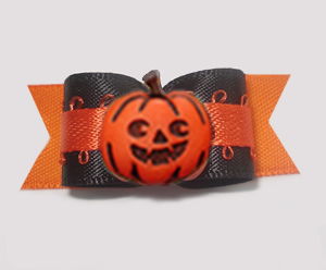 #1395 - 5/8" Dog Bow - Happy Pumpkin, Black & Orange