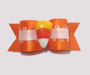 #1399 - 5/8" Dog Bow - Fancy Vibrant Orange Satin, Candy Corn