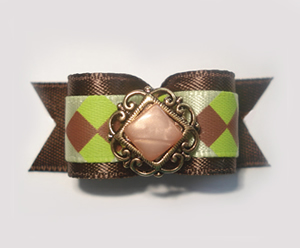 #1406 - 5/8" Dog Bow - Charming, Fancy, Green & Brown Diamonds - Click Image to Close