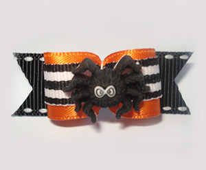 #1419 - 5/8" Dog Bow - Creepy Spider, Orange with B/W Stripes