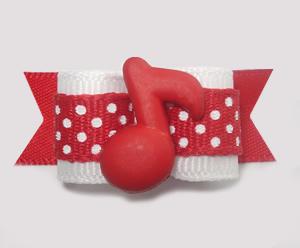 #1424 - 5/8" Dog Bow - Adorable Music Note, Red & White Dots