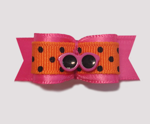 #1430 - 5/8" Dog Bow - Pink Shades, Hot Pink & Orange, Black Dot