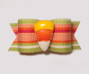 #1437 - 5/8" Dog Bow - Bright Candy Corn, MultiColor Stripes