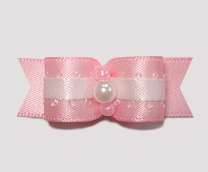 #1440 - 5/8" Dog Bow - Baby Pink & White with Pearl
