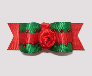 #1450 - 5/8" Dog Bow - Green & Red Satin, Red Rosette
