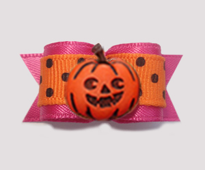 #1471 - 5/8" Dog Bow - Cool Pumpkin, Dots, Hot Pink & Orange