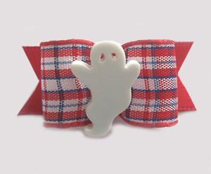 #1478 - 5/8" Dog Bow - Sweet Ghost, Red, White & Blue Gingham