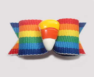 #1479 - 5/8" Dog Bow - Candy Corn Fun, Bold Rainbow Stripes