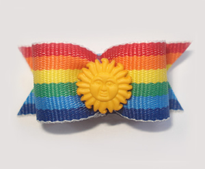 #1487 - 5/8" Dog Bow - Warm Fun Sunshine, Bold Rainbow Stripes