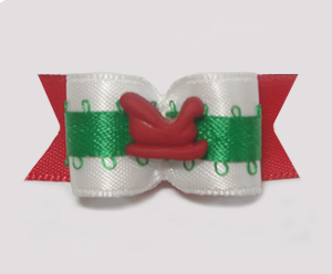 #1508 - 5/8" Dog Bow - Cute Tiny Red Sleigh, White, Red & Green