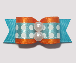 #1549 - 5/8" Dog Bow - Bold Dots, Blue w/White Dots & Orange