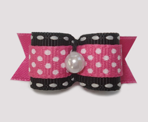 #1552 - 5/8" Dog Bow - Cute Pink & Black, White Dots, Faux Pearl