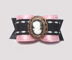 #1558 - 5/8" Dog Bow - Classic Cameo, Pink with Black