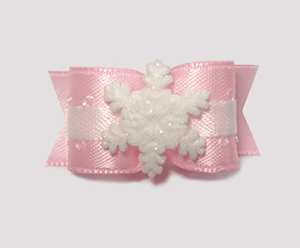 #1612 - 5/8" Dog Bow - Wonderful Winter Snowflake, Baby Pink