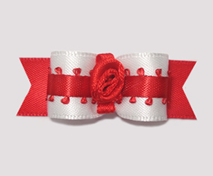 #1632 - 5/8" Dog Bow - Dressy White Satin, Fancy Red, Rosette