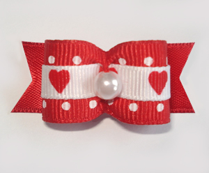 #1670 - 5/8" Dog Bow - Sweet Hearts & Dots, Red & White, Pearl