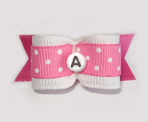 #1676 - 5/8" Dog Bow - Custom - Pink w/Dots - Choose Your Letter