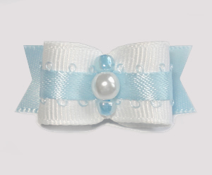 #1683 - 5/8" Dog Bow - Sweet Soft Blue & White, Faux Pearl