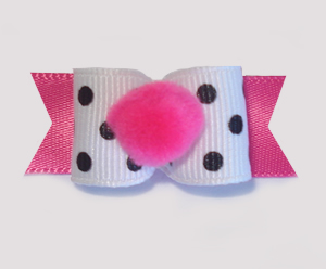 #1704 - 5/8" Dog Bow - Pom-Pom Hot Pink, Chic Black & White Dots