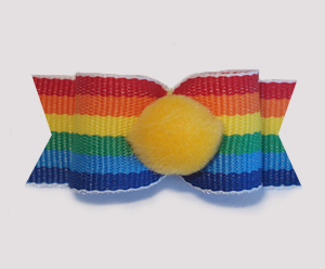 #1707 - 5/8" Dog Bow - Pom-Pom Sunshine Yellow, Rainbow Stripe