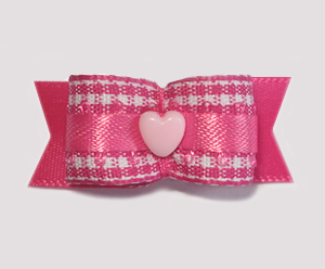 #1718 - 5/8" Dog Bow - Adorable Pink Gingham, Baby Pink Heart