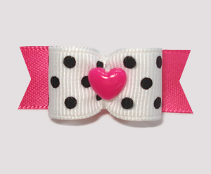 #1726 - 5/8" Dog Bow - Chic Black & White Dots, Pink Heart