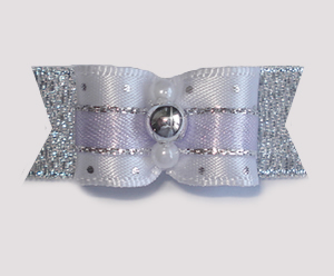 #1736 - 5/8" Dog Bow - Adorable White with Silver Dots, Lavender