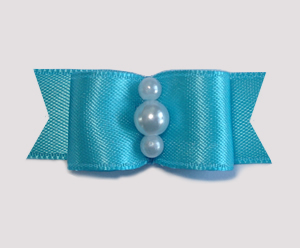 #1743 - 5/8" Dog Bow - Satin, Electric Blue, Faux Pearls