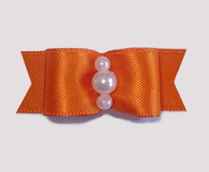 #1744 - 5/8" Dog Bow - Satin, Vibrant Orange, Faux Pearls