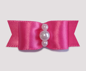 #1747 - 5/8" Dog Bow - Satin, Beautiful Hot Pink, Faux Pearls