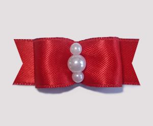 #1749 - 5/8" Dog Bow - Satin, Beautiful Rich Red, Faux Pearls
